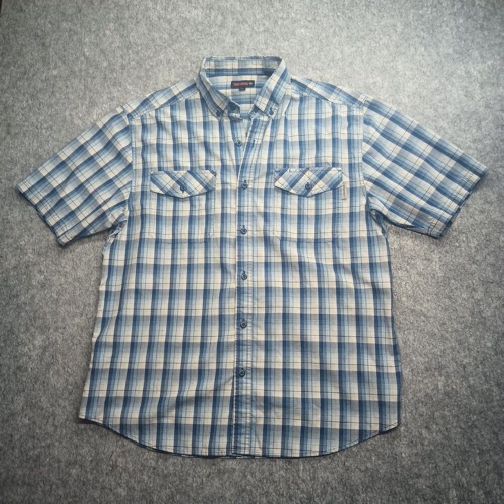 Wolverine Button Down Short Sleeve Shirt Blue and White Size Large